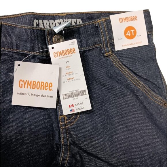 NWT Gymboree Adjustable Waist Carpenter Jeans 4T Indigo Blue 100% Cotton Pants - Picture 1 of 7